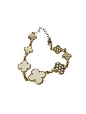 Gold Tone Station Bracelet Clover Charms